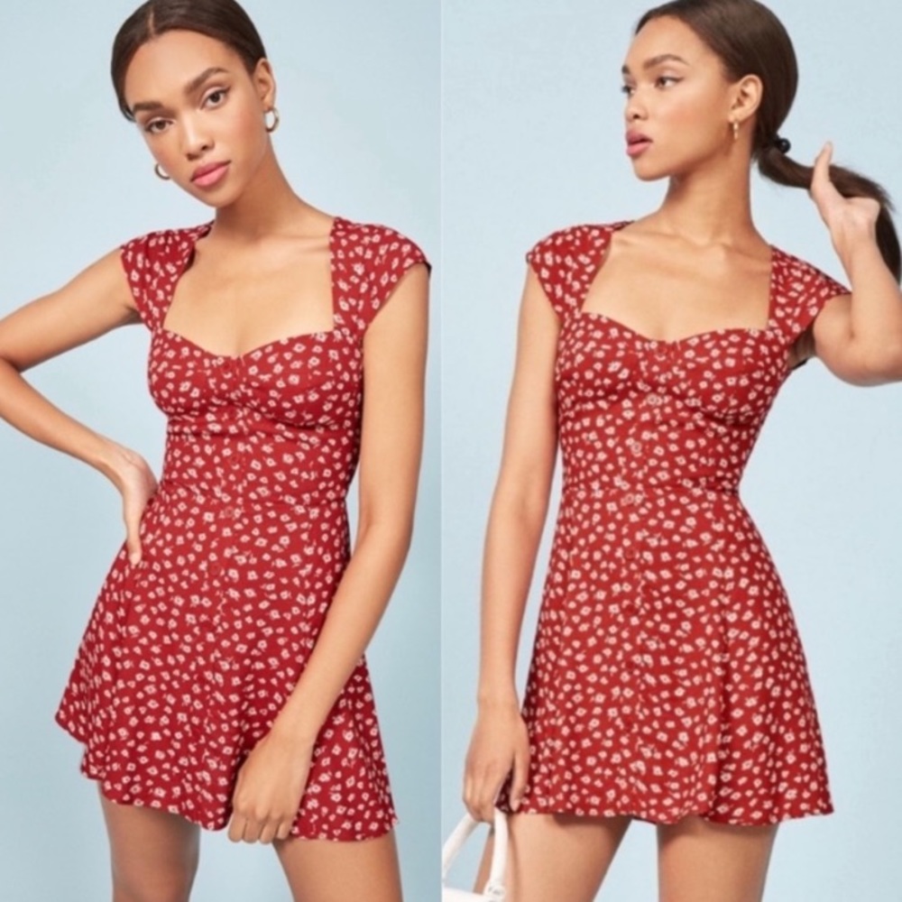 Red floral reformation mini dress